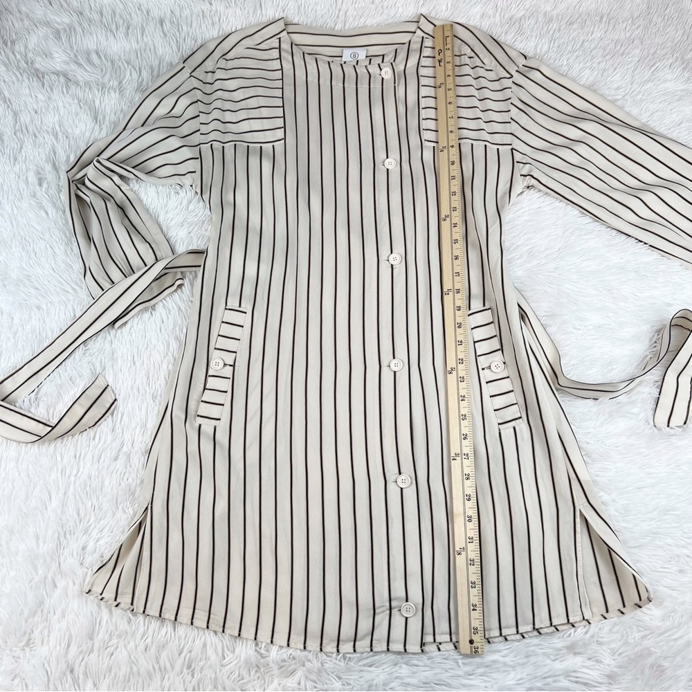 Bogner Alissa Eggshell Stripe Long Sleeve shirt Dress tie waist button front - Picture 4 of 12